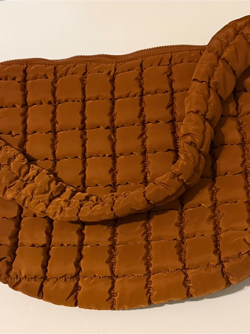 New Madison West Cognac Quilted Puffer Shoulder Bag - Picture 8 of 10